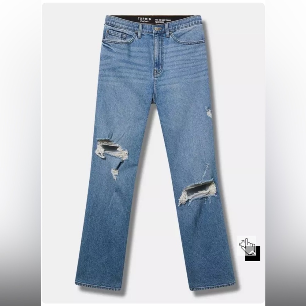 Torrid Size 24 Short- High Rise Baggy Straight Distressed Jeans - Picture 4 of 8